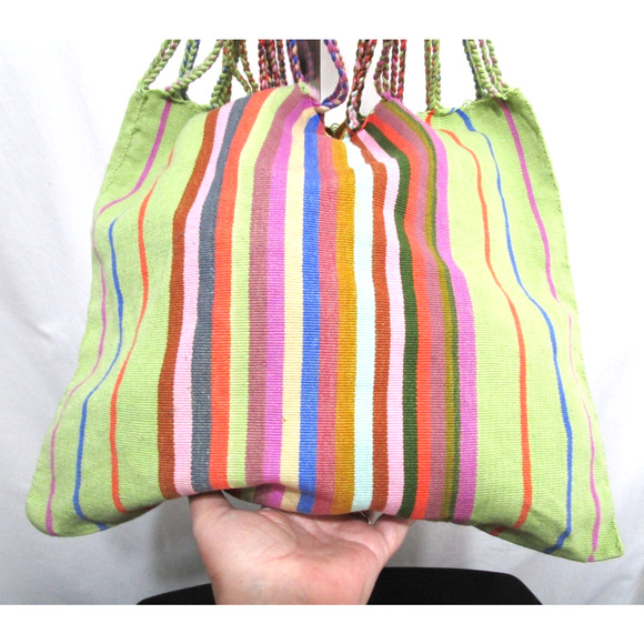 Handmade Medium Sz. Multicolor Striped Mexican Market Tote Bag - Picture 7 of 10